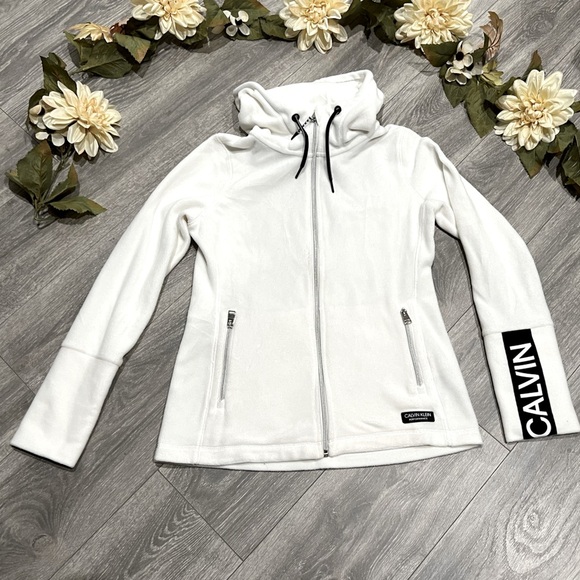 Calvin Klein performance fleece zip front sweatshirt in white and black. Size S - Picture 4 of 9